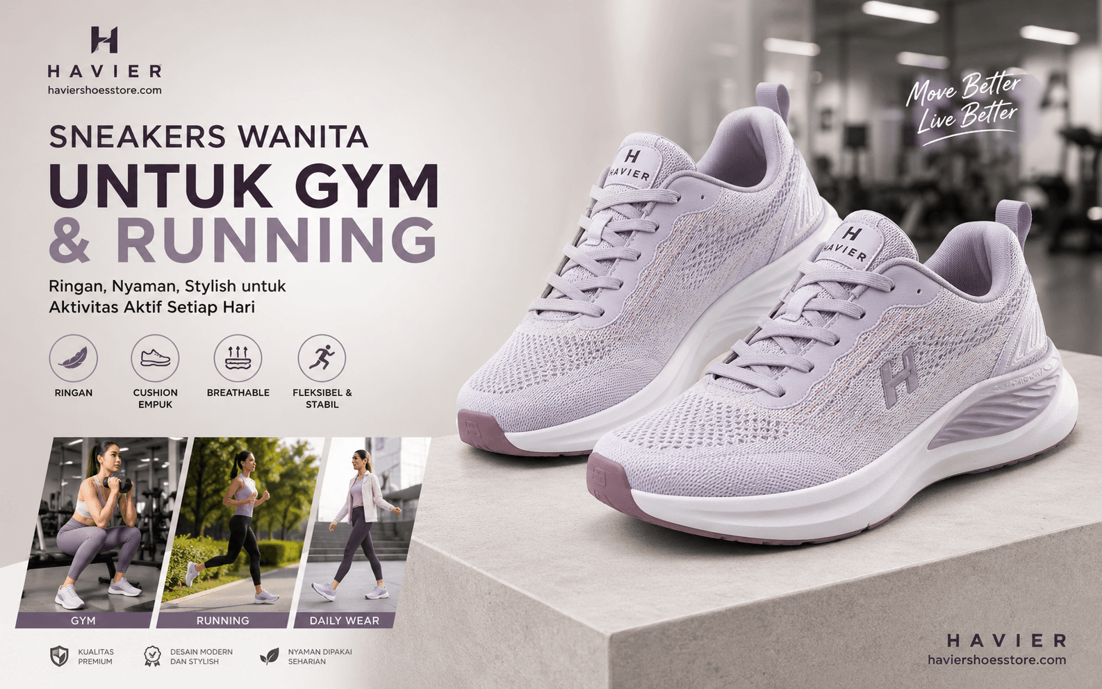Sepatu Sneakers Wanita Ringan untuk Gym dan Running